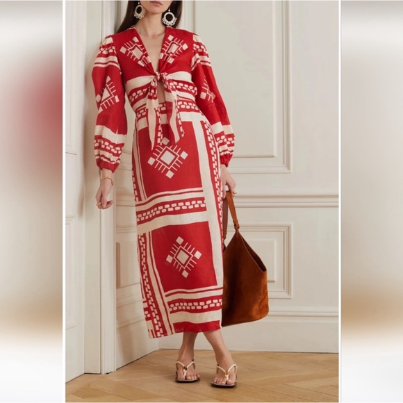 Caroline Constas Sun Goddess Cut Out Maxi Printed linen Dress in Red and… - Picture 2 of 9
